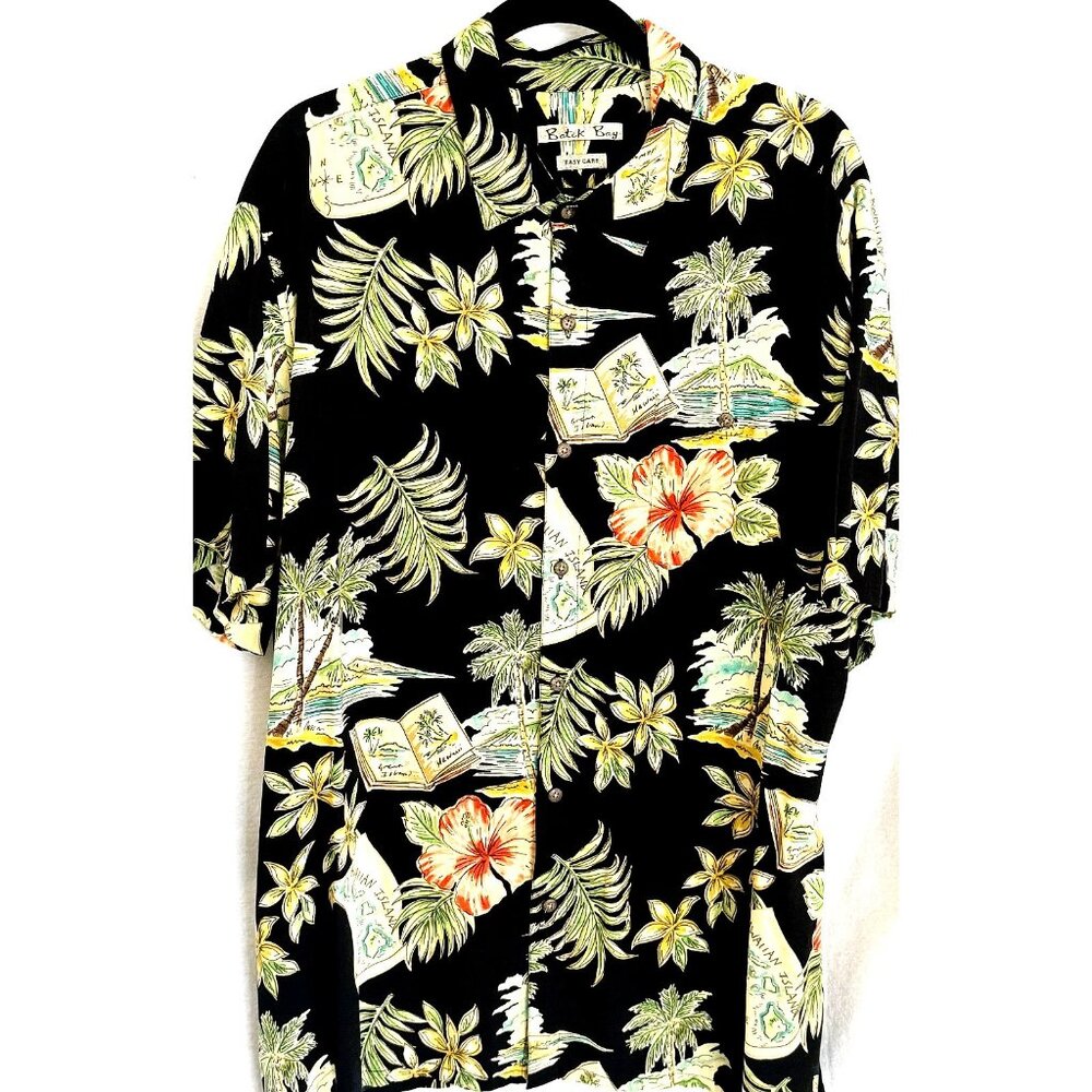 Batick Bay Men's Black Multicolor Hawaiian Shirt, Easy Care, XXL